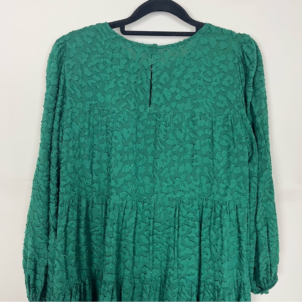 NWOT ZARA TEXTURED TIERED MINI DRESS WITH SLEEVES IN GREEN SIZE XS - Picture 13 of 16